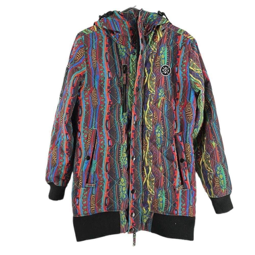 Nomis snowboard jacket winter y2k colorful heavy pattern standout design sz sm
